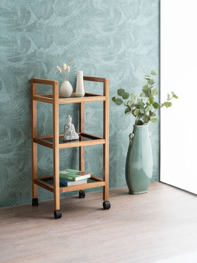 Mobilny regał z drewna akacji FONDI, 3 poziomy, wys. 76,5 cm