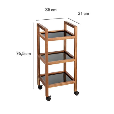 Mobilny regał z drewna akacji FONDI, 3 poziomy, wys. 76,5 cm