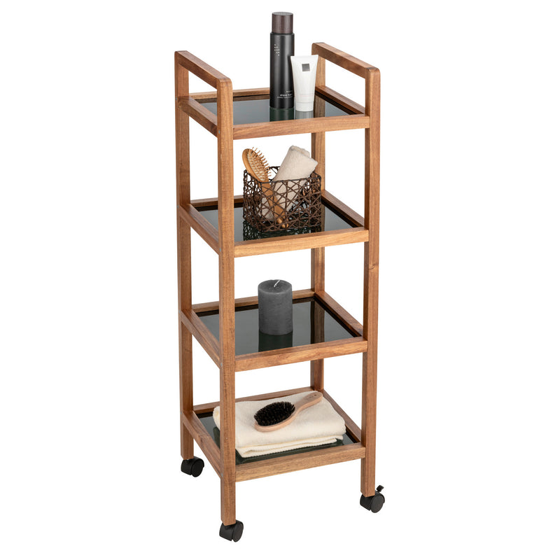 Mobilny regał z drewna akacji FONDI, 4 poziomy, wys. 101,5 cm