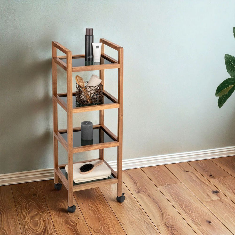 Mobilny regał z drewna akacji FONDI, 4 poziomy, wys. 101,5 cm