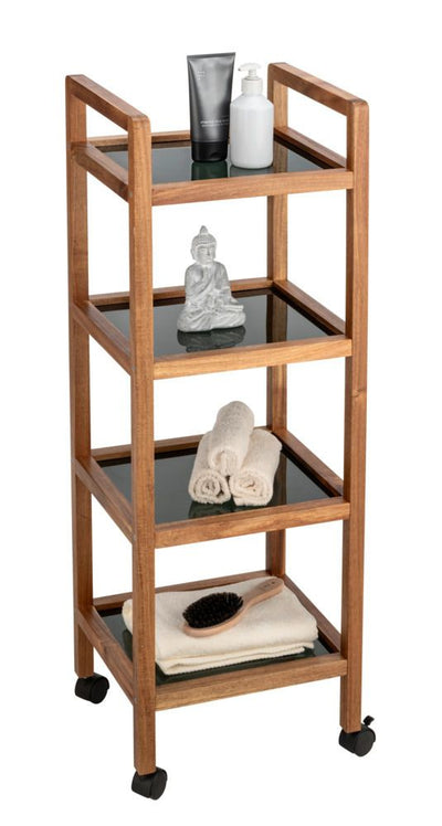 Mobilny regał z drewna akacji FONDI, 4 poziomy, wys. 101,5 cm
