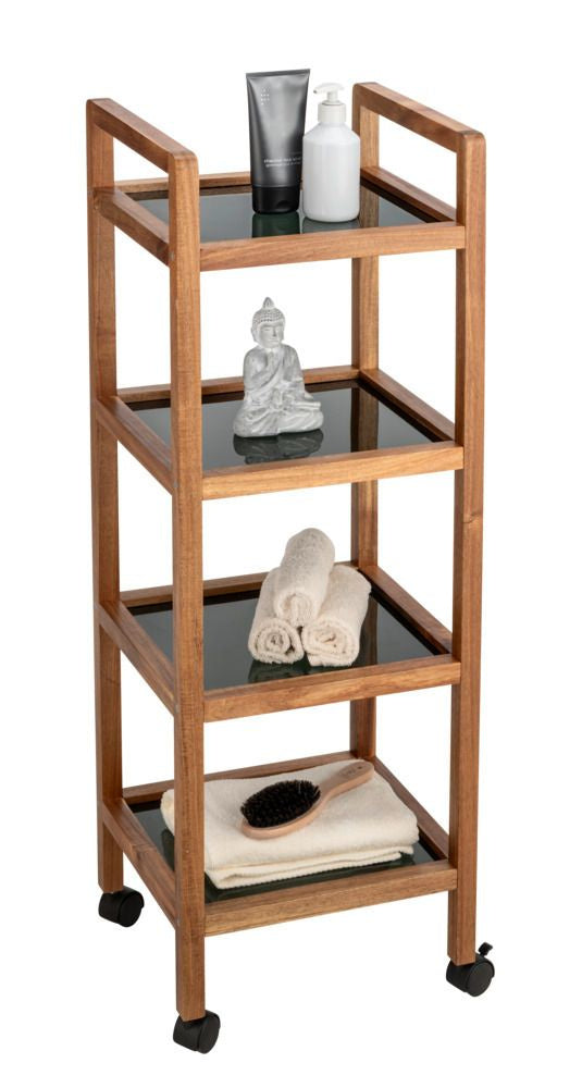 Mobilny regał z drewna akacji FONDI, 4 poziomy, wys. 101,5 cm