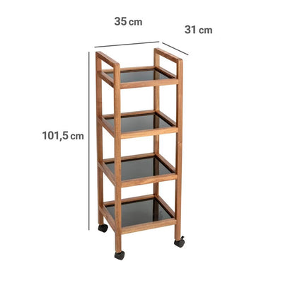 Mobilny regał z drewna akacji FONDI, 4 poziomy, wys. 101,5 cm