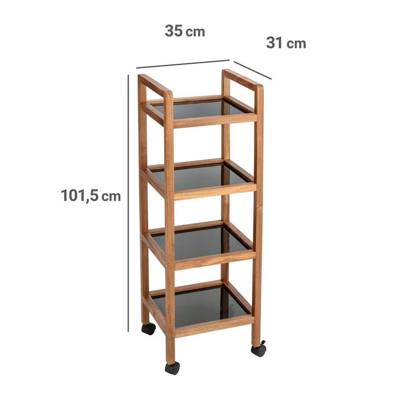 Mobilny regał z drewna akacji FONDI, 4 poziomy, wys. 101,5 cm