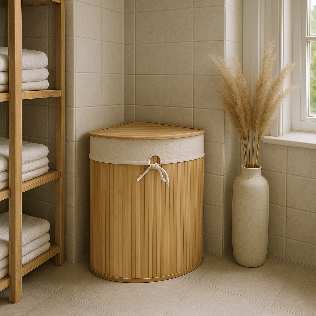 Narożny kosz na pranie ARCO, bambus, 60 l