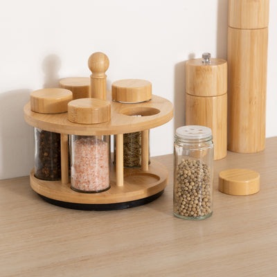 Obrotowy pojemnik na przyprawy COZY, 4 szklane słoiczki