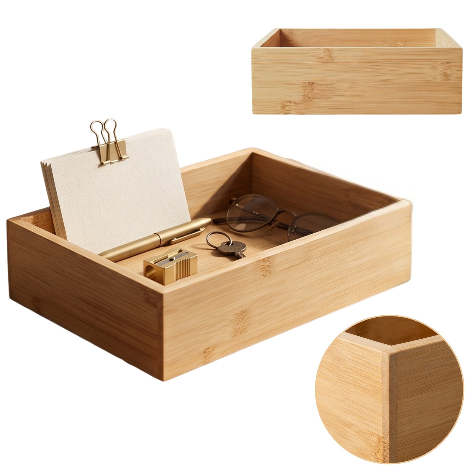 Organizer biurkowy bambusowy, 15 x 23 x 7 cm