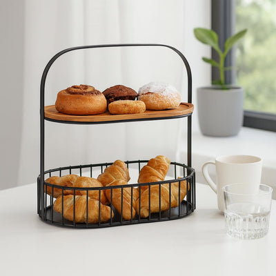 Patera do serwowania przekąsek ALBA, metalowy koszyk z uchwytem, 24 x 15 x 25 cm