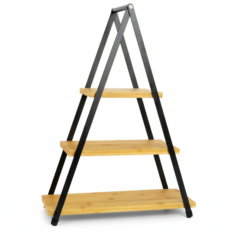 Patera trzypoziomowa z drewnianymi półkami, 53 cm