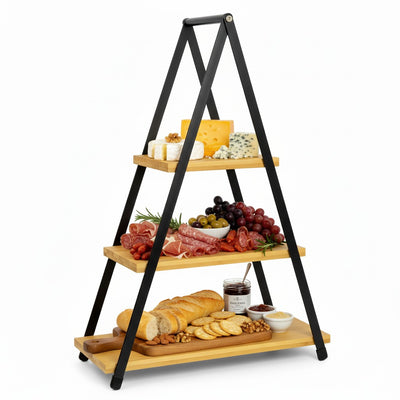 Patera trzypoziomowa z drewnianymi półkami, 53 cm