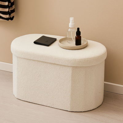 Podłużna pufa ze schowkiem boucle BINI, 71 x 39,5 x 39 cm