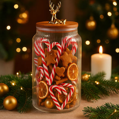 Pojemnik szklany z pokrywką z reniferem 1600 ml