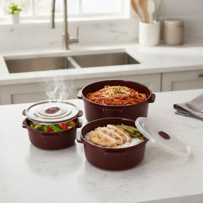 Pojemniki na żywność do mikrofalówki, okrągłe, 3 różne rozmiary