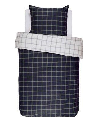 Pościel z satyny bawełnianej granatowo - biała, poszewka dekoracyjna, pościel w kratę, Essenza