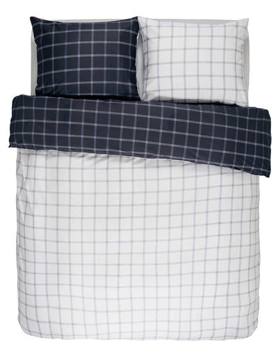 Pościel z satyny bawełnianej granatowo - biała, poszewka dekoracyjna, pościel w kratę, Essenza, 200 x 220 cm