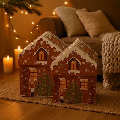 Pudełka świąteczne w kształcie domku, zestaw 2 szt.