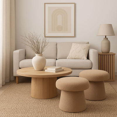 Pufa okrągła tapicerowana TEDDY grzybek boucle, Ø 43 x 38 cm