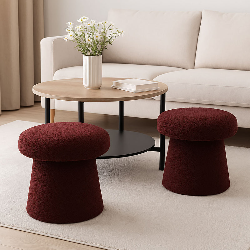 Pufa okrągła tapicerowana TEDDY grzybek boucle, Ø 43 x 38 cm