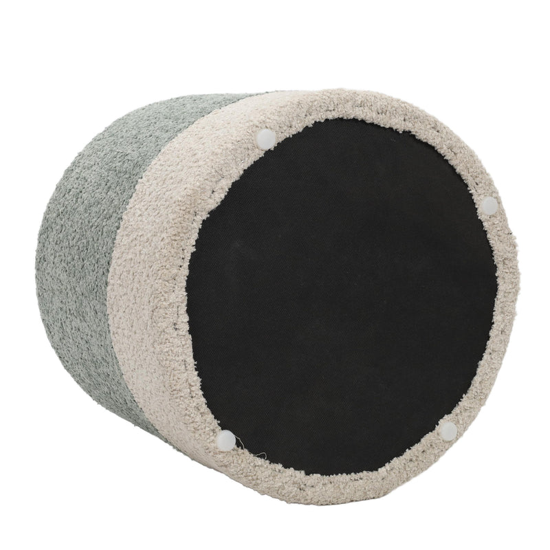 Pufa okrągła tapicerowana w dwóch kolorach boucle, Ø 35 x 34 cm