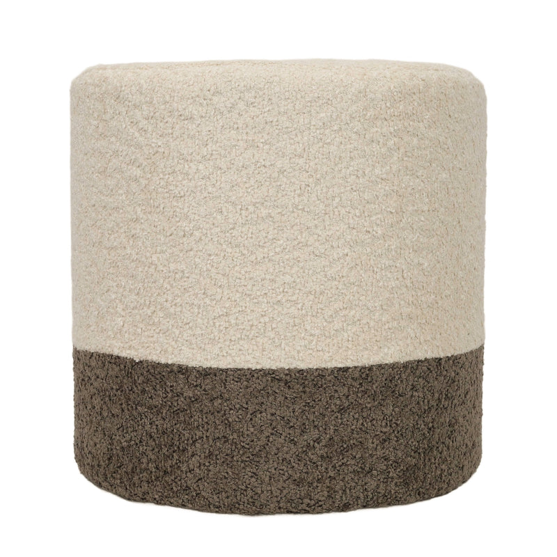 Pufa okrągła tapicerowana w dwóch kolorach boucle, Ø 35 x 34 cm