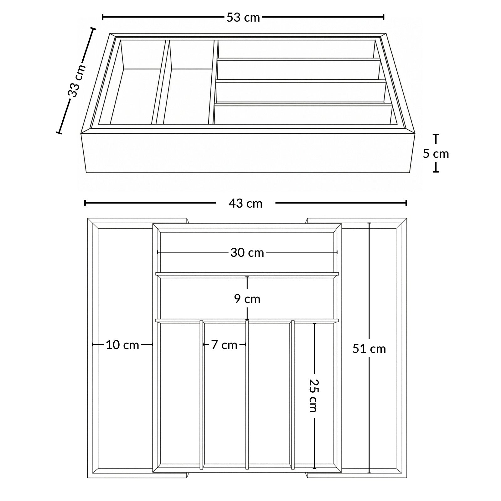 Rozkładany organizer na sztućce VARIO, 53 x 33-43 cm, bambus