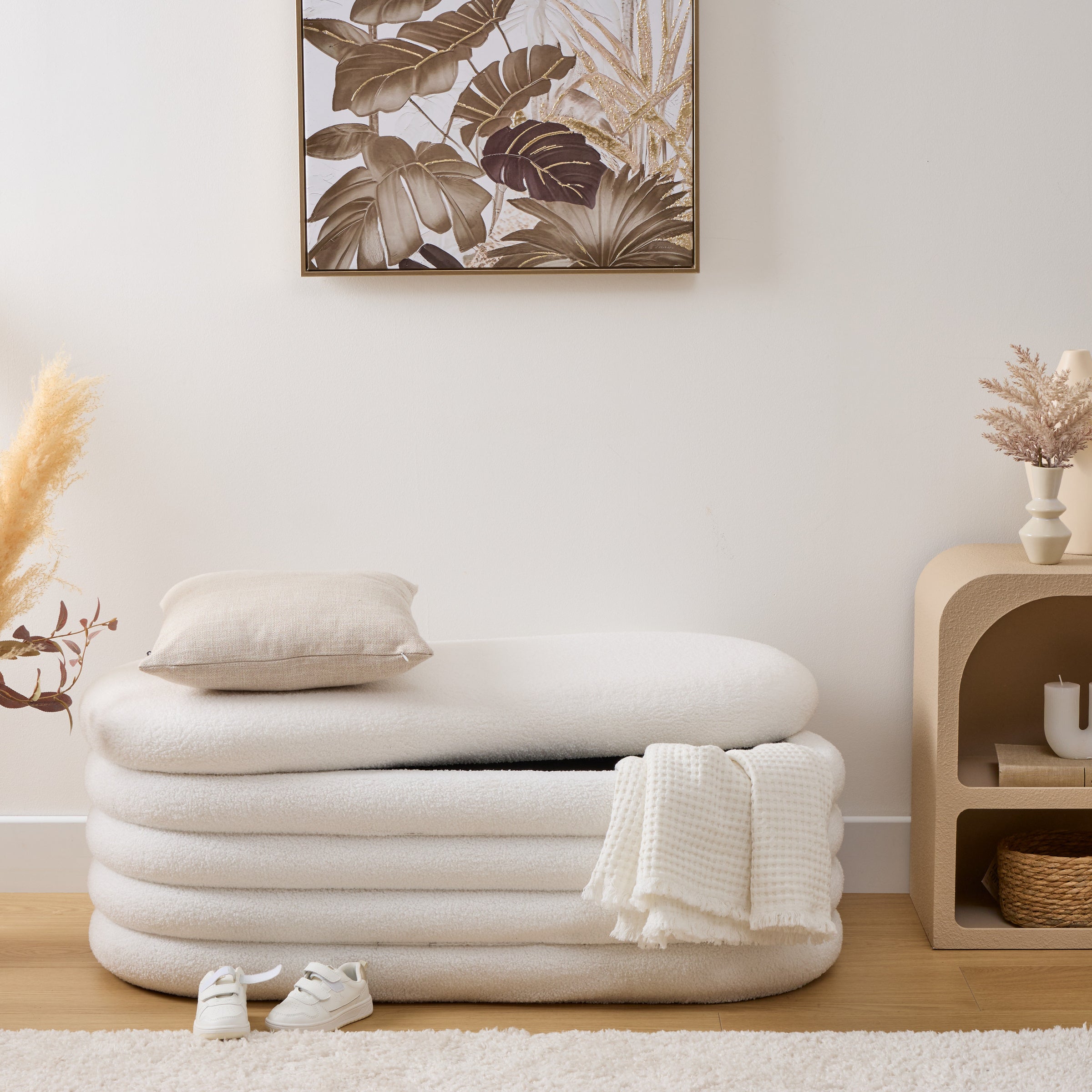 Siedzisko do przedpokoju GIULIA boucle, ze schowkiem, 110 x 46 x 40,5 cm 