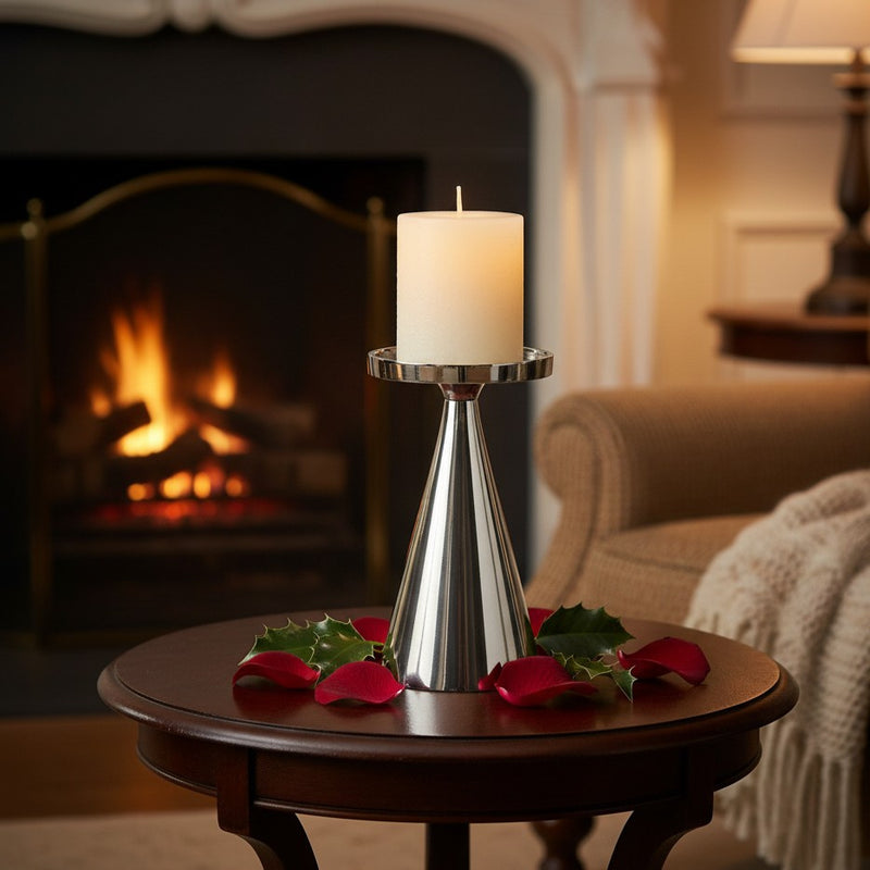 Świecznik dekoracyjny, srebrny, 17 cm