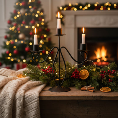 Świecznik trójramienny, metal, 22 cm