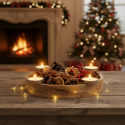 Świecznik z drewna mango Ø 40 cm, czteroramienny