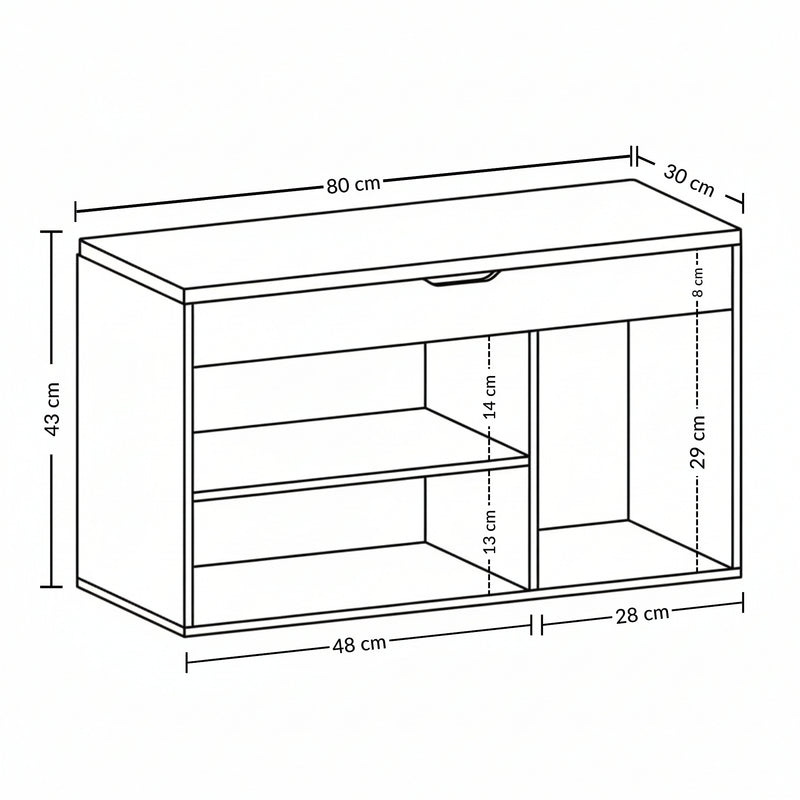 Szafka na buty z siedziskiem TRIA, 80 x 43 x 30 cm