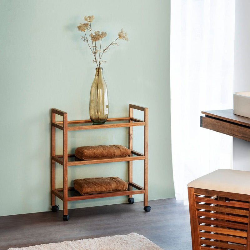 Szeroki mobilny regał z drewna akacji FONDI, wys. 76,5 cm