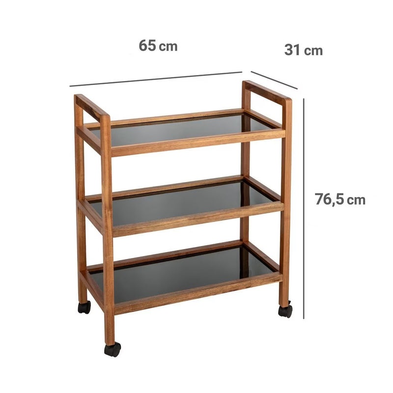 Szeroki mobilny regał z drewna akacji FONDI, wys. 76,5 cm