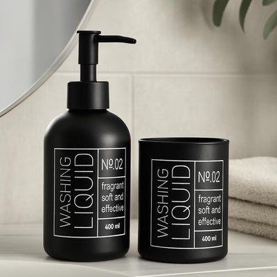 Szklany dozownik do mydła i kubek na szczoteczki ONYX