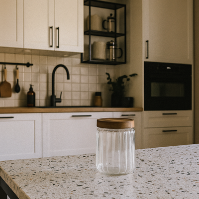 Szklany pojemnik na żywność HARMONY z drewnianą pokrywką