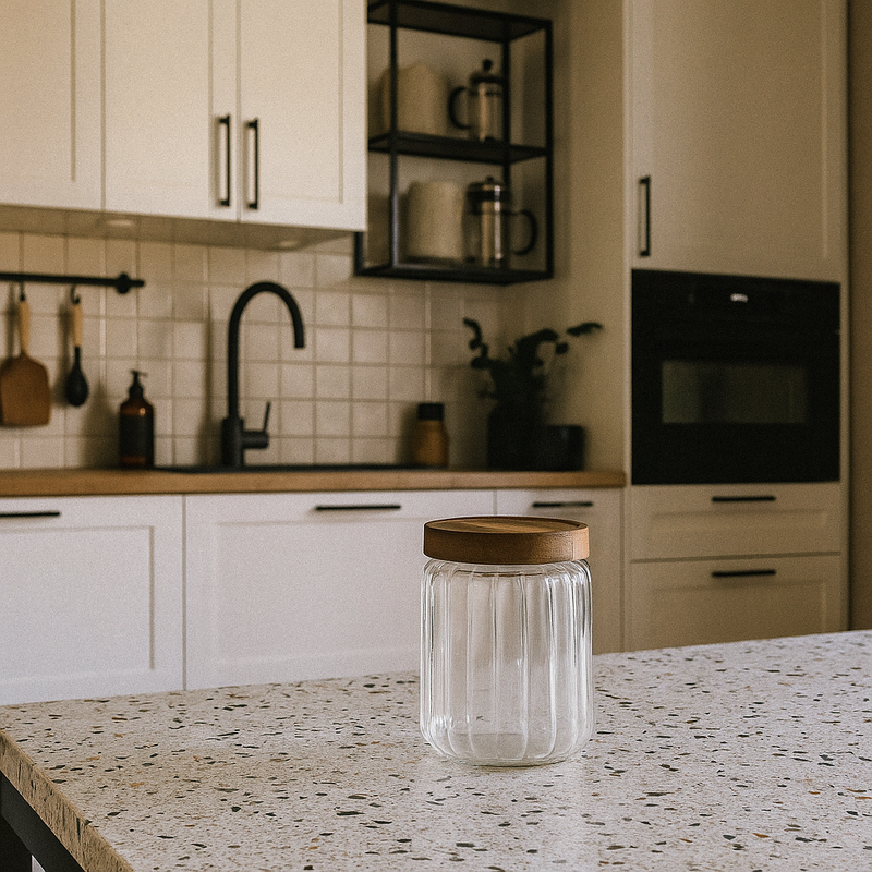 Szklany pojemnik na żywność HARMONY z drewnianą pokrywką