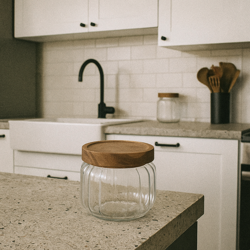 Szklany pojemnik na żywność HARMONY z drewnianą pokrywką