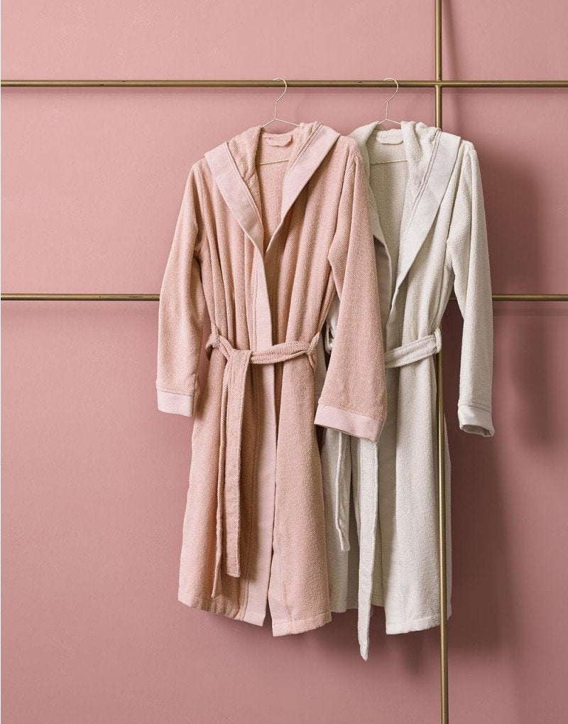 Szlafrok kąpielowy damski lub męski w kolorze kremowym, miękki i ciepły szlafrok z bawełny frotte, Essenza, rozmiar L