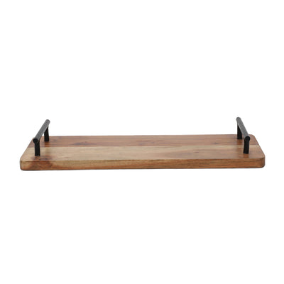 Taca do serwowania z drewna akacji z uchwytami metalowymi, 40 x 15 x 5 cm
