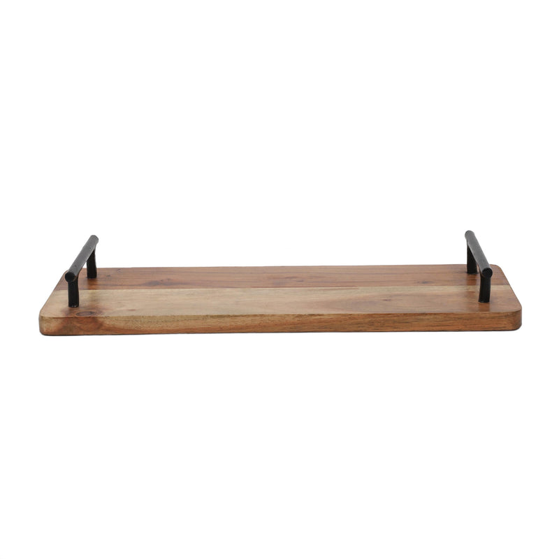 Taca do serwowania z drewna akacji z uchwytami metalowymi, 40 x 15 x 5 cm