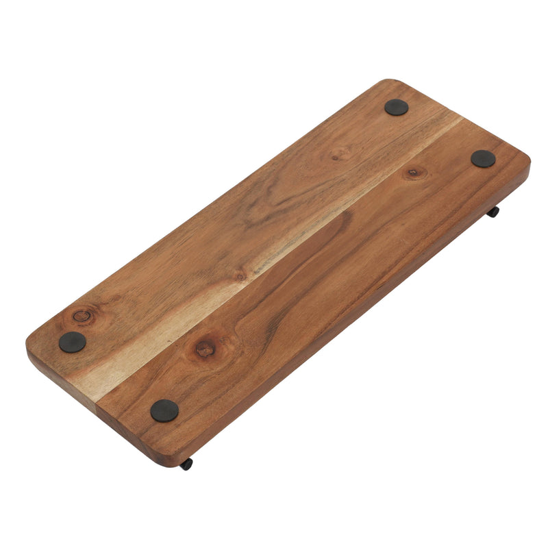 Taca do serwowania z drewna akacji z uchwytami metalowymi, 40 x 15 x 5 cm