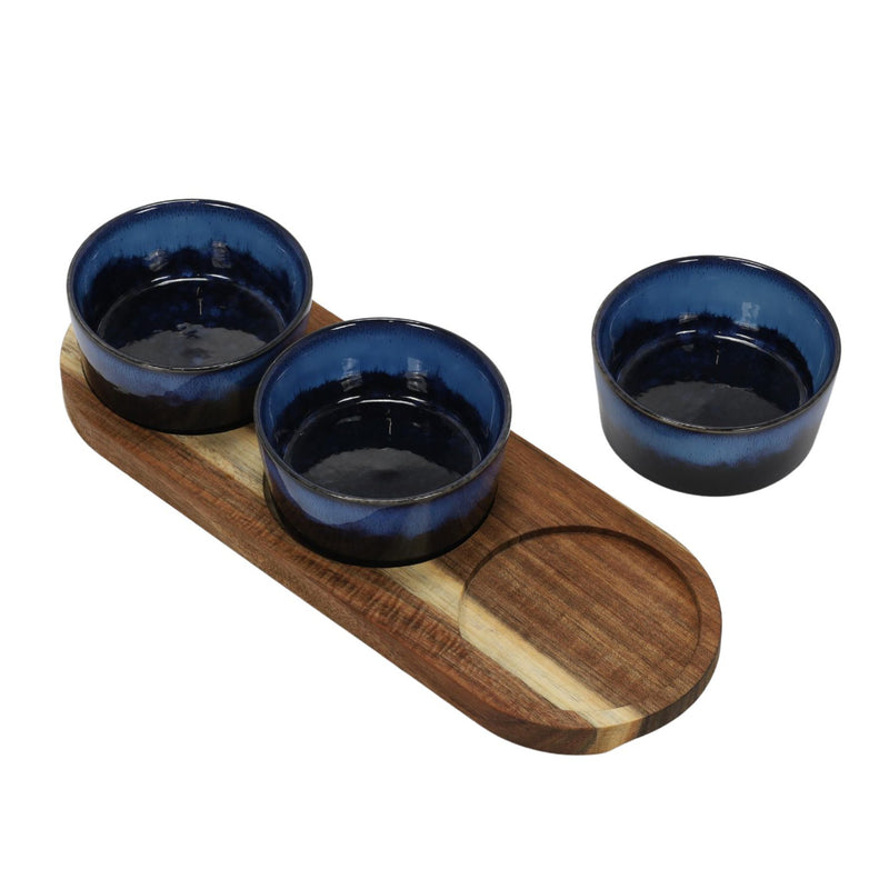 Taca na przekąski z miseczkami z kamionki, 29 x 10 cm