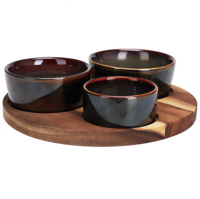 Taca na przekąski z miseczkami z kamionki, Ø 20 cm