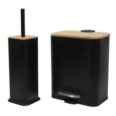 Wąski kosz łazienkowy z bambusem ZETRU, 5 l