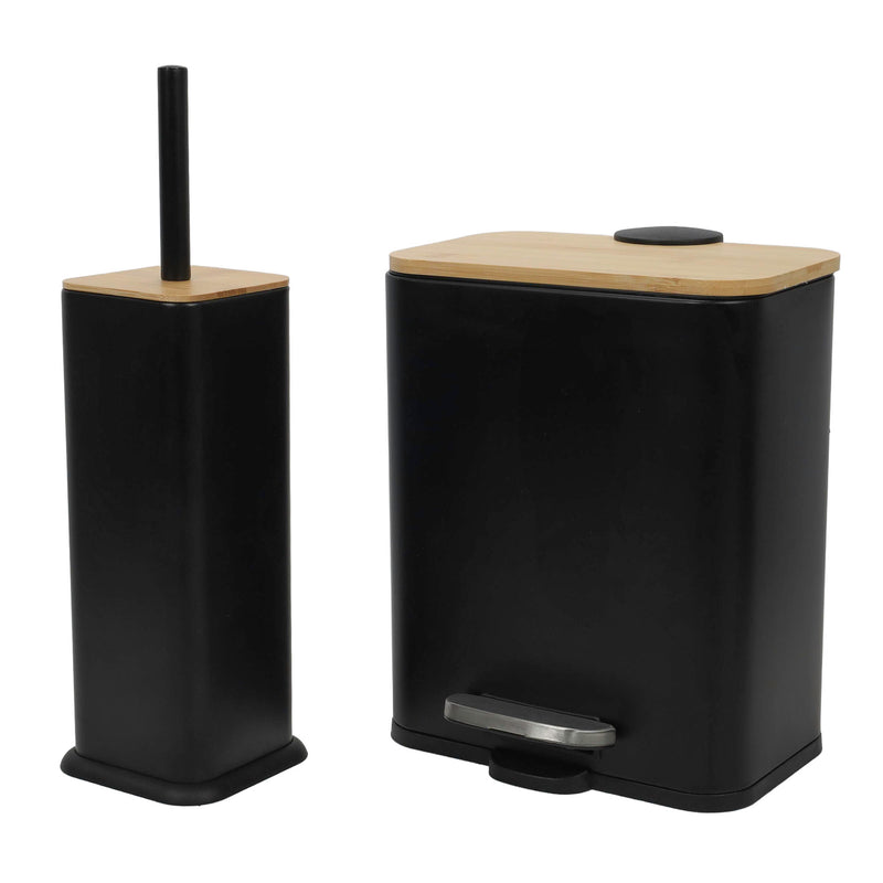 Wąski kosz łazienkowy z bambusem ZETRU, 5 l