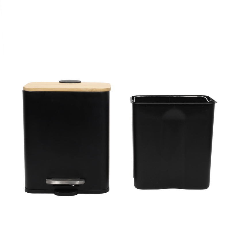 Wąski kosz łazienkowy z bambusem ZETRU, 5 l