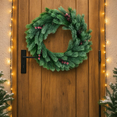 Wieniec świąteczny z jarzębiną i efektem śniegu, 42 cm