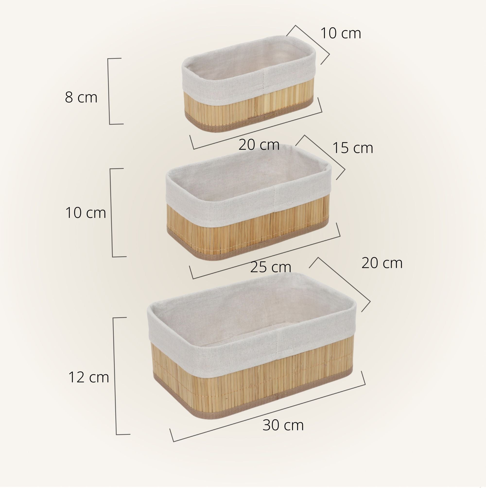 Zestaw bambusowych koszyków do przechowywania VINNO