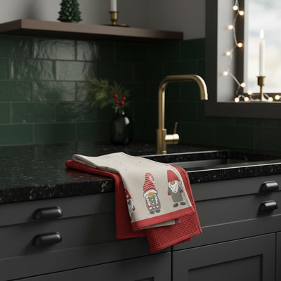 Zestaw bawełnianych ściereczek kuchennych z motywem skrzata, 45×70 cm, 2 szt.