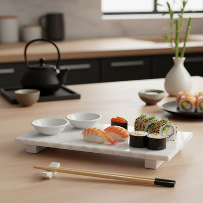 Zestaw do serwowania sushi ORIA dla 2 osób, 9 elementów, taca z marmuru