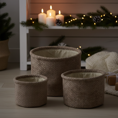 Zestaw okrągłych koszy do przechowywania, 3 szt.